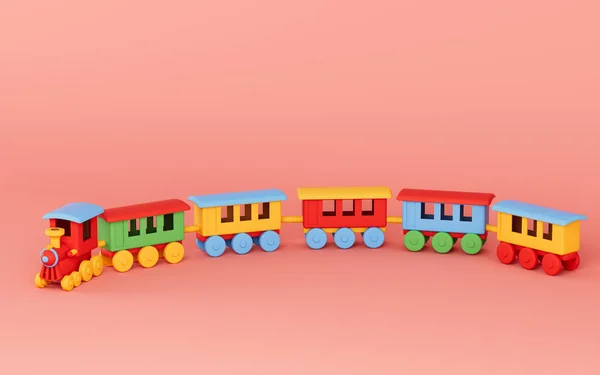 ピンクの背景を持つ列車 3Dレンダリング コンピュータ デジタル ドローイング — ストック写真