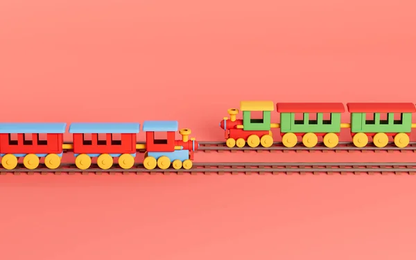 Trains Pink Background Rendering Computer Digital Drawing — Stock Photo, Image