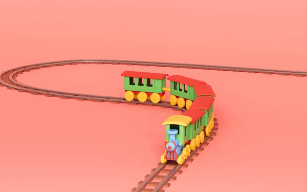 Trem Corre Férrea Com Fundo Rosa Renderização Desenho Digital Computador — Fotografia de Stock