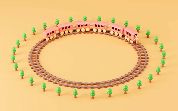 Train Runs Circular Train Track Rendering Computer Digital Drawing — Stock Photo, Image