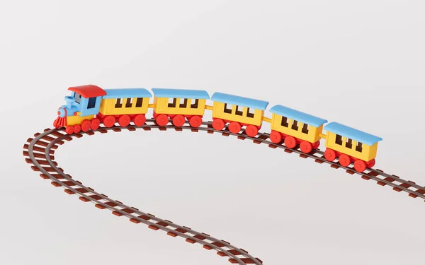 一列白色背景的火车在铁路轨道上运行 3D渲染 计算机数字绘图 — 图库照片