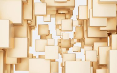 Beyaz arkaplanı olan soyut küpler, üç boyutlu görüntüleme. Bilgisayar dijital çizimi.