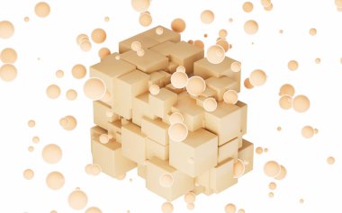 Yaratıcı küreler ve küpler, üç boyutlu görüntüleme. Bilgisayar dijital çizimi.