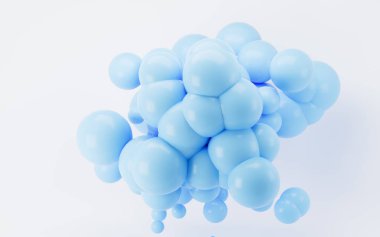 Beyaz arka planı olan mavi küreler, 3 boyutlu görüntüleme. Bilgisayar dijital çizimi.