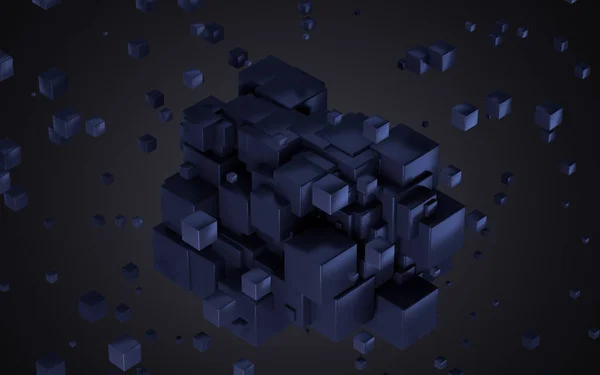 Cubes Abstraits Avec Fond Bleu Rendu Dessin Numérique Informatique — Photo