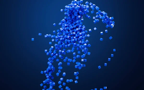 青の背景 3Dレンダリングと創造的かつ抽象的なキューブ コンピュータ デジタル ドローイング — ストック写真