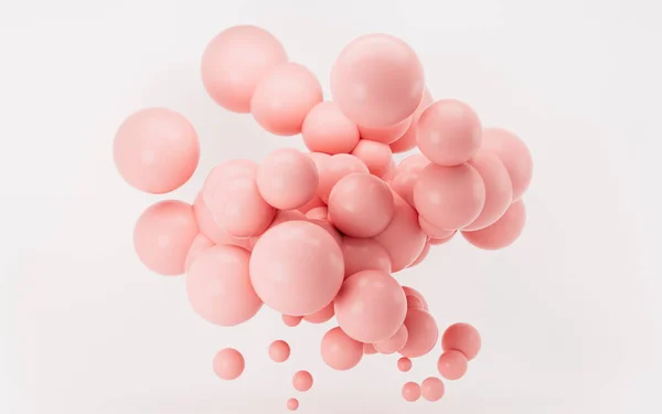Beyaz arka planı olan pembe küreler, 3 boyutlu görüntüleme. Bilgisayar dijital çizimi.