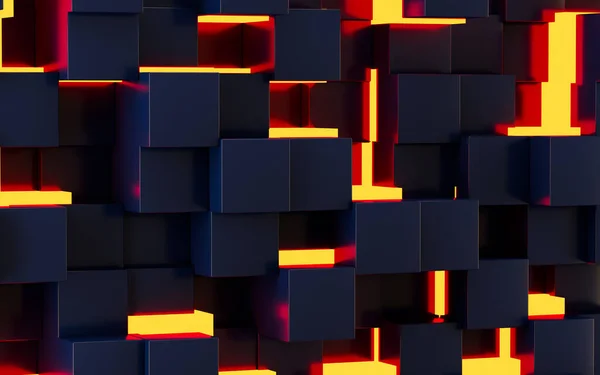 Abstrakcyjne Kostki Świecący Neon Renderowanie Cyfrowy Rysunek Komputera — Zdjęcie stockowe