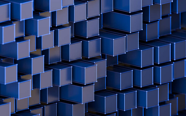 Abstract metal cubes and lattices, 3d rendering. Computer digital drawing.