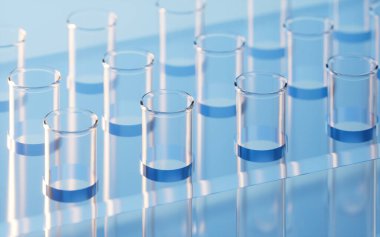 Laboratuvarda test tüpleri, 3 boyutlu görüntüleme. Bilgisayar dijital çizimi.