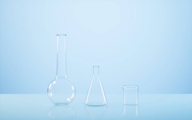 Laboratuvarda boş bir laboratuvar kabı, 3 boyutlu görüntüleme. Bilgisayar dijital çizimi.