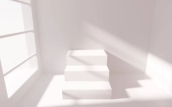 空荡荡的舞台 白色房间 3D渲染 计算机数字绘图 — 图库照片