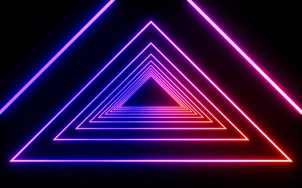 Triangle Glowing Neon Tunnel Rendering Computer Digital Drawing — Stock Photo, Image