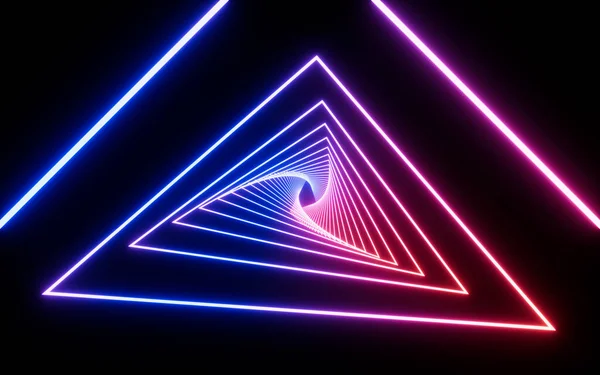 Triangle Glowing Neon Tunnel Rendering Computer Digital Drawing — Stock Photo, Image