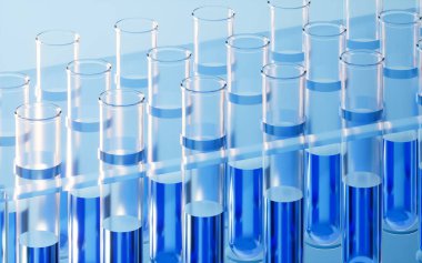 Laboratuvarda test tüpleri, 3 boyutlu görüntüleme. Bilgisayar dijital çizimi.