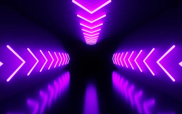 トンネル内のネオン矢印 3Dレンダリング コンピュータ デジタル ドローイング — ストック写真