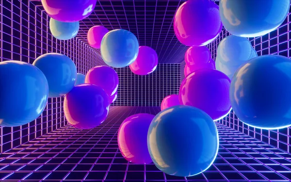 Bouncy Balls Grid Rendering Computer Digital Drawing — Stock Photo, Image