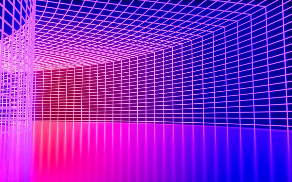 Sieć Neonowa Tunel Renderowanie Cyfrowy Rysunek Komputera — Zdjęcie stockowe