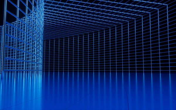 Sieć Neonowa Tunel Renderowanie Cyfrowy Rysunek Komputera — Zdjęcie stockowe