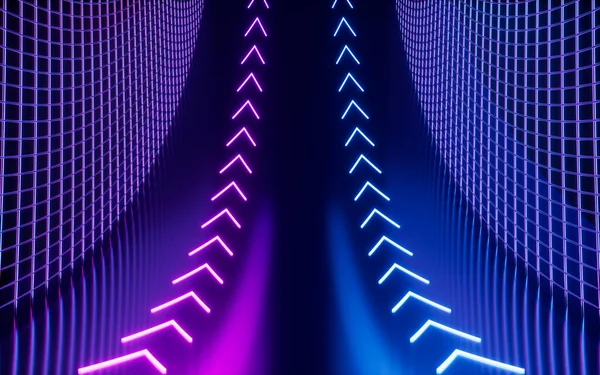 Neon Arrows Tunnel Rendering Computer Digital Drawing — Stock Photo, Image