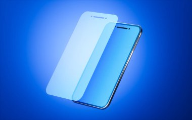 Akıllı telefon ve cep telefonu görüntüleri, üç boyutlu görüntüleme. Bilgisayar dijital çizimi.