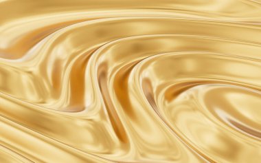 Altın kıvrımlar ve pürüzsüz kumaş, 3 boyutlu çizim. Bilgisayar dijital çizimi.