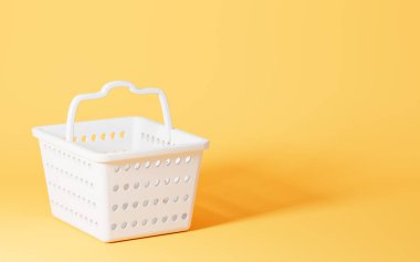 Beyaz boş alışveriş sepeti, 3 boyutlu. Bilgisayar dijital çizimi.