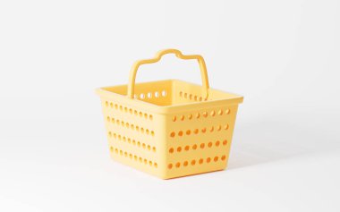 Beyaz arka planı olan boş bir alışveriş sepeti, 3 boyutlu. Bilgisayar dijital çizimi.