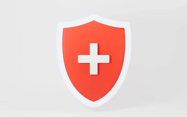 Shield Red Cross White Background Rendering Computer Digital Drawing — Stock Photo, Image