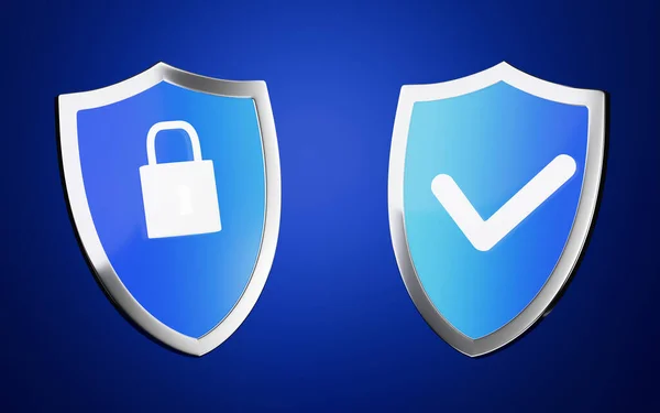 Shield Check Lock Blue Background Rendering Computer Digital Drawing — Stock Photo, Image