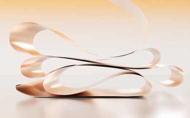 Altın kıvrımlı kağıt, 3D işlemeli. Bilgisayar dijital çizimi.