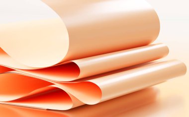 Turuncu kavisli kağıt, üç boyutlu çizim. Bilgisayar dijital çizimi.