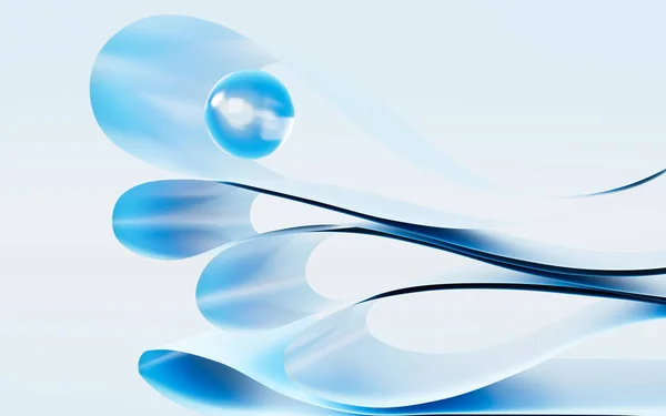 青い曲線の紙と球 3Dレンダリング コンピュータ デジタル ドローイング — ストック写真