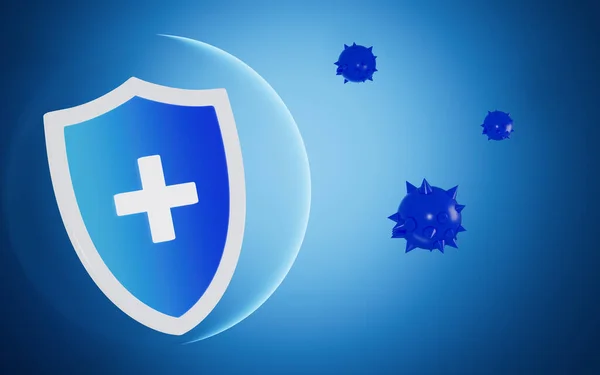Glowing Shield Virus Blue Background Rendering Computer Digital Drawing — Stock Photo, Image