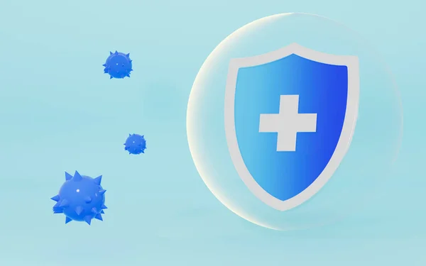 Bouclier Lumineux Virus Avec Fond Bleu Rendu Dessin Numérique Informatique — Photo