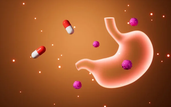 Los Virus Atacan Estómago Cápsulas Estómago Renderizado Dibujo Digital Informático —  Fotos de Stock