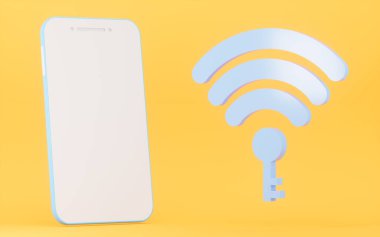 Cep telefonu ve kablosuz ağ ikonu, 3 boyutlu görüntüleme. Bilgisayar dijital çizimi.