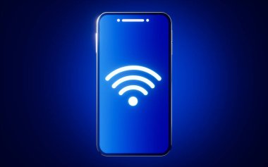 Cep telefonu ve kablosuz ağ ikonu, 3 boyutlu görüntüleme. Bilgisayar dijital çizimi.