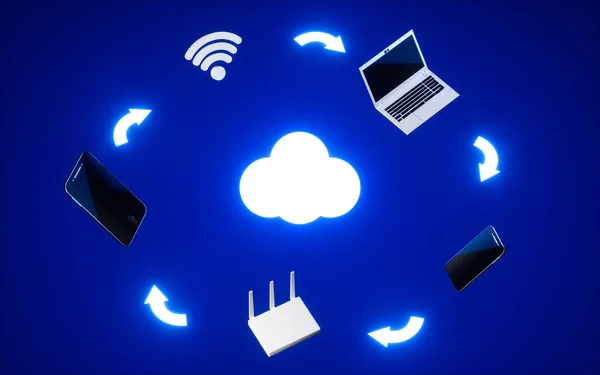 Laptop Και Mobile Cloud Computing Concept Rendering Ψηφιακό Σχέδιο Υπολογιστή — Φωτογραφία Αρχείου