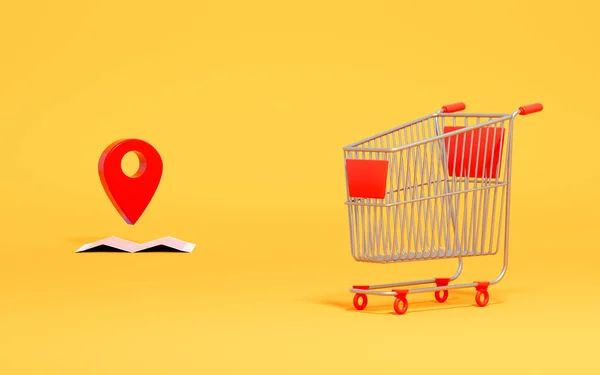 Shopping Cart Location Icon Yellow Background Rendering Computer Digital Drawing — Stock Photo, Image