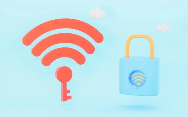 Icône Wifi Cadenas Fond Bleu Rendu Dessin Numérique Informatique — Photo