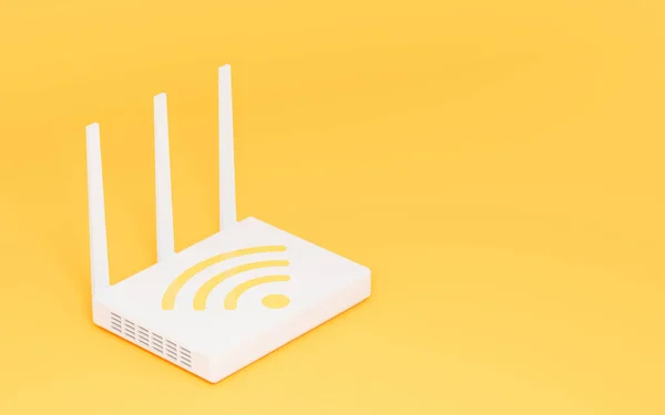 Ein Router Mit Wifi Symbol Gelben Hintergrund Rendering Digitale Computerzeichnung — Stockfoto