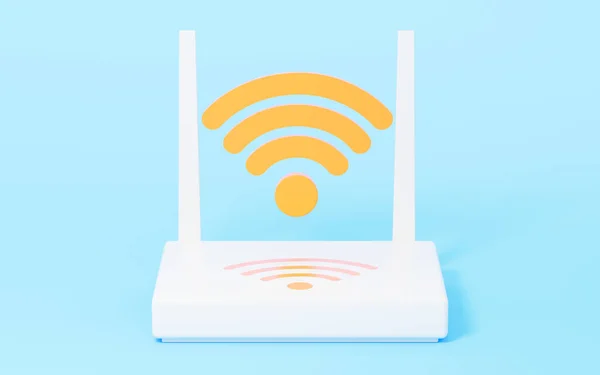 Wifi Και Router Στο Μπλε Φόντο Απόδοση Ψηφιακό Σχέδιο Υπολογιστή — Φωτογραφία Αρχείου