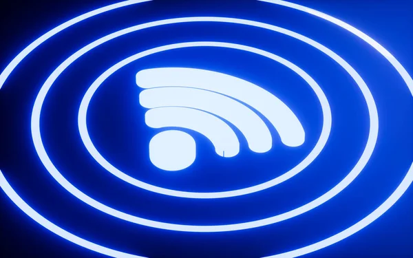 Glühendes Wifi Symbol Mit Blauem Hintergrund Rendering Digitale Computerzeichnung — Stockfoto