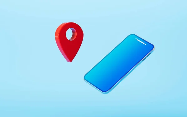 Mobile phone and location, mobile navigation system, 3d rendering. Computer digital drawing.