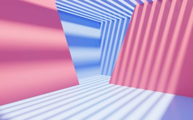 Beyaz odada soyut geometriler, üç boyutlu görüntüleme. Bilgisayar dijital çizimi.