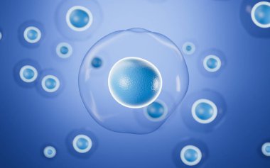Lots of dissociative blue cells, 3d rendering. Computer digital drawing.