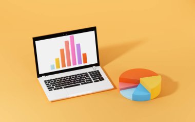 Ekranda iş grafiği olan bilgisayar, 3D görüntüleme. Bilgisayar dijital çizimi.