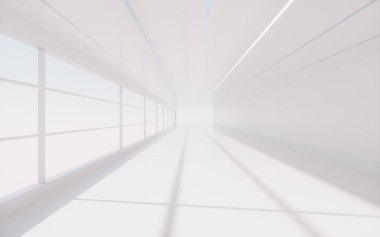 Beyaz, düz bir tünel, ışık ve gölge, 3D görüntüleme. Bilgisayar dijital çizimi.