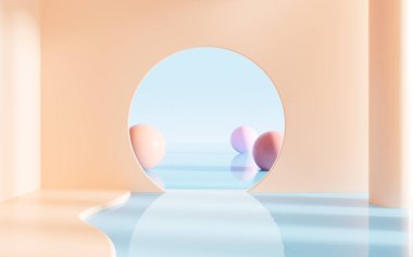 Eğri mimari ve küreler, 3 boyutlu görüntüleme. Bilgisayar dijital çizimi.